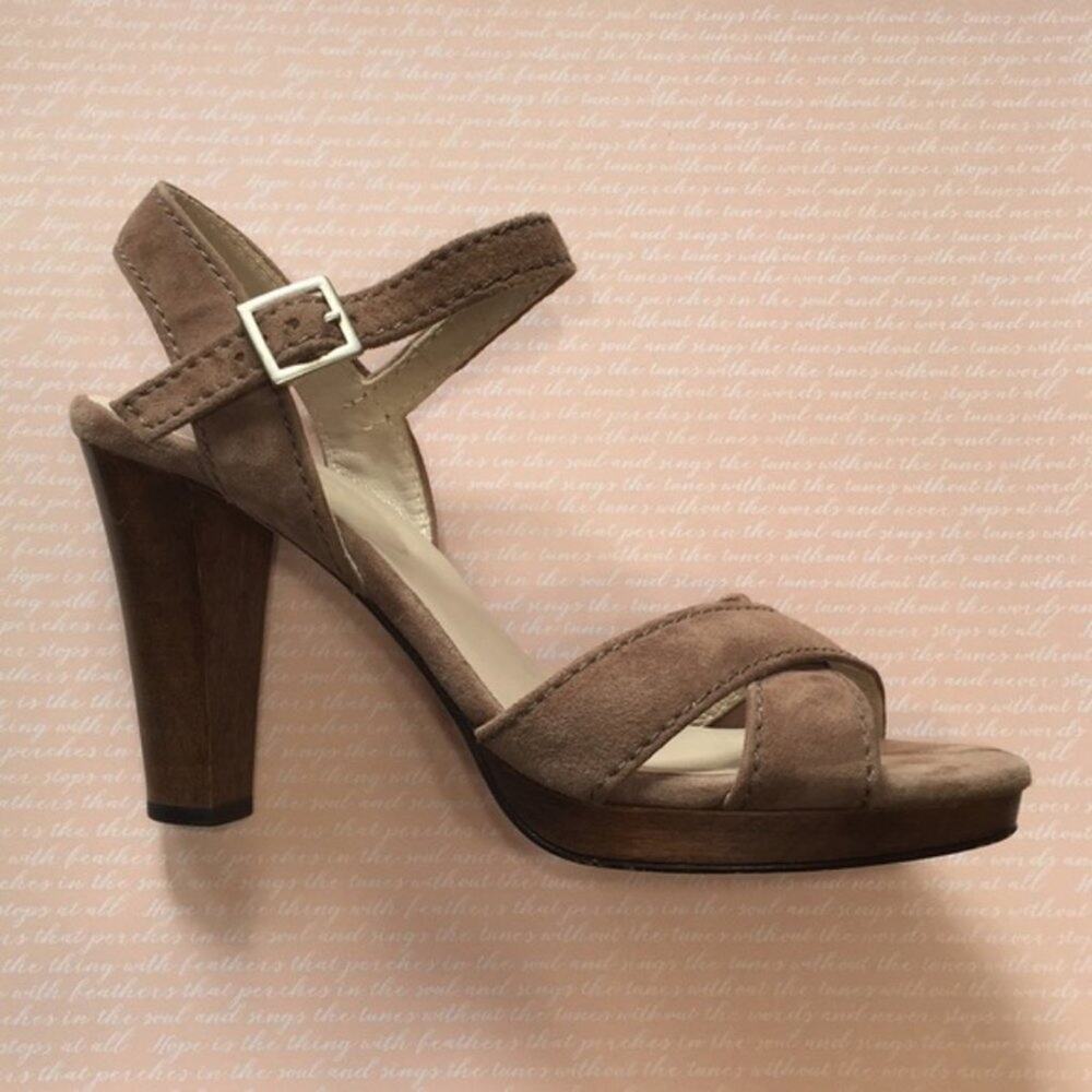 Boden Cross Toe  Strappy Leather Suede Sandals 4" Heel, Sz. 8.5/39